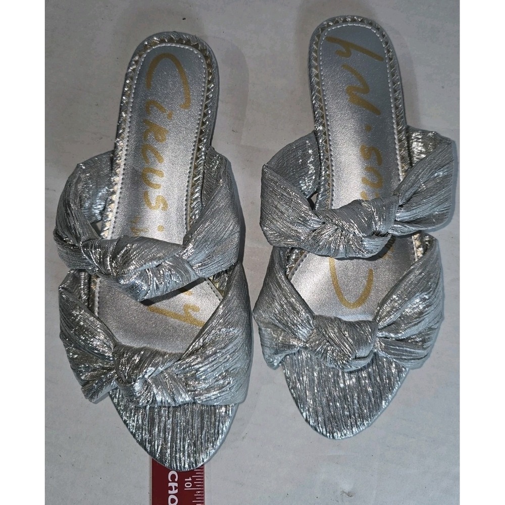 Women's Sz 6 Circus By Sam Edelman Silver Knot Slide Flats Sandals Foil Metallic